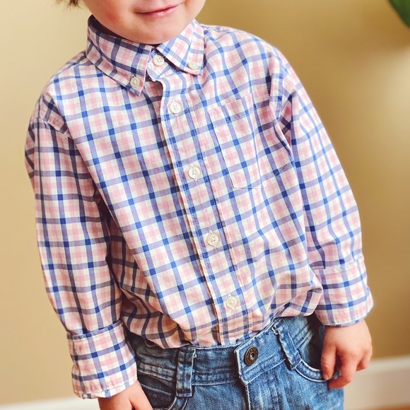 Crewcuts 3T Long Sleeve Shirt—Pink & Blue Gingham - Picture 2 of 6